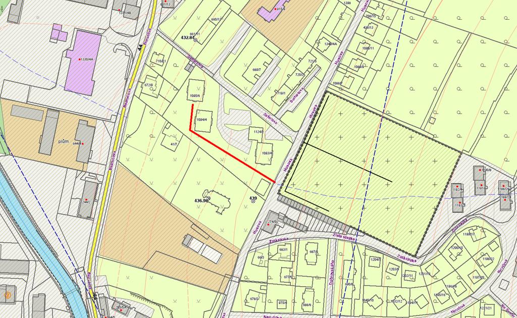 A.II.1b ROZŠÍŘENÍ VODOVODU V ULICI SEIFERTOVA, JESENÍK Ulice: Seifertova, Husova Obnova VHI: NE 500 tis. Kč (návrh) PE d 90 cca 140 m Panelové domy č.p.