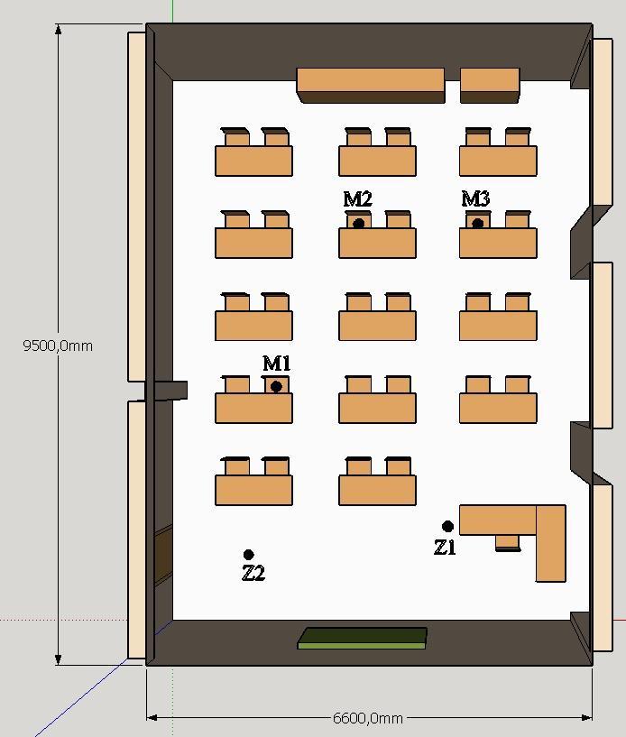 9. Učebna III.B 9.2 Stávající stav V učebně nejsou použity žádné akustické prvky, nebo materiály.