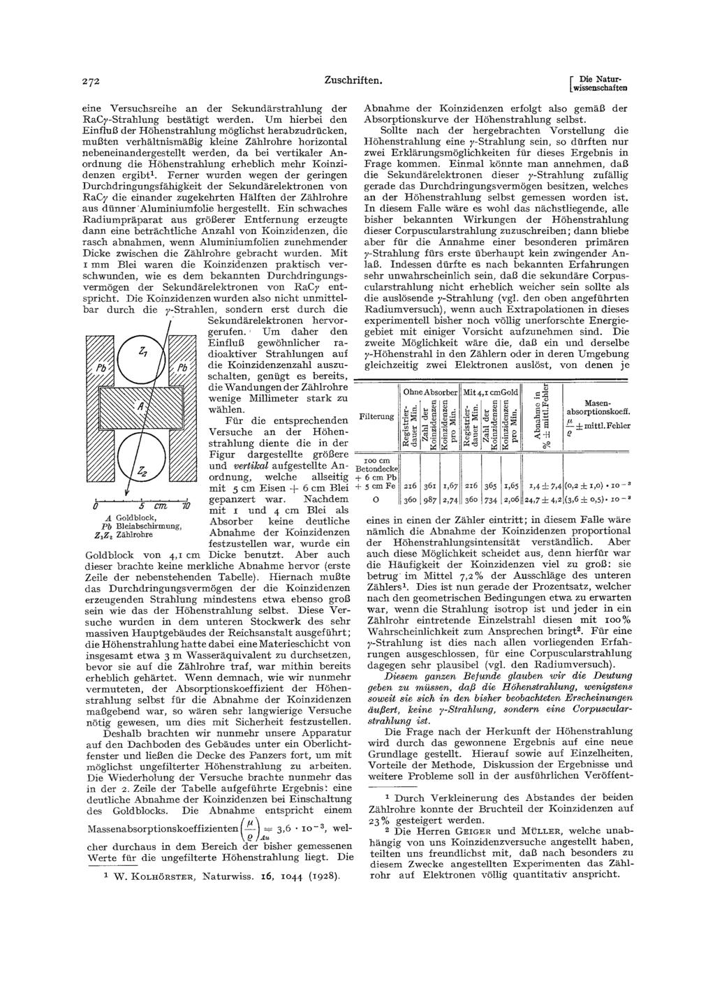 Nabité částice, 1928-1929 Bothe, Kolhoerster 2 Geiger Muellerovy čítače v koincidenci Absorpční vrstva mezi detektory Důkaz korpuskulárního charakteru KZ Koincidence