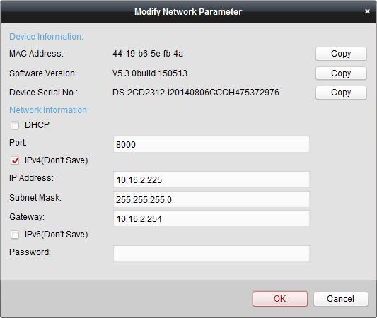 Obrázek 9-5 Úprava parametru sítě Do pole Heslo vyskakovacího okna byste měli zadat heslo správce zařízení pro úpravu parametrů. 9.2.