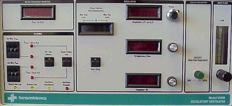 Na ventilátoru 3100B je možné nastavit střední tlak v dýchacích cestách (Paw - pressure airways) a to v rozsahu 3-55 cmh2o, amplitudu oscilační membrány (ΔP) v rozmezí 8-140 cmh2o, frekvenci (f) mezi