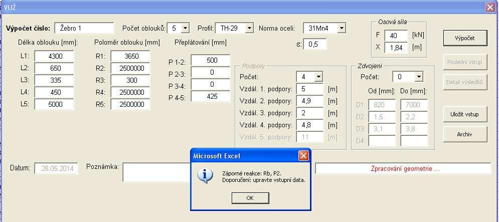 Po spuštění výpočtu se v tomto případě objeví nformace dle obr.. Po označení OK výpočet v daném případě pokračuje.