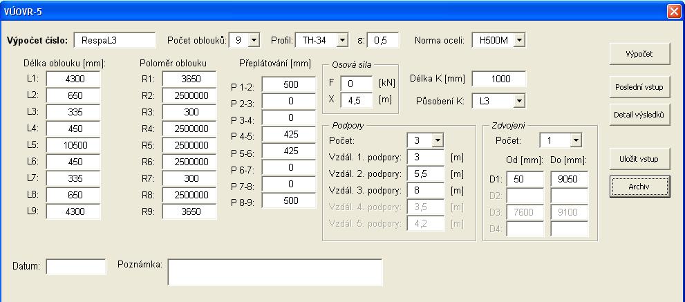 předpokladu, že respa je dvojkloubově uloženo a je zatížena aktvním spojtým zatížením působícím shora na rovnou stropní část respy a z boků důlního díla.