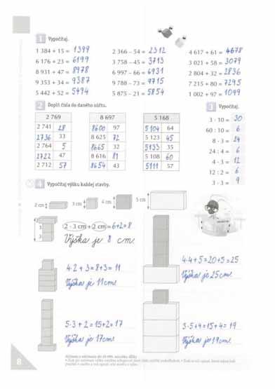 8. strana: Témy, pojmy, procesy: opakovanie: čísla do 10 000, sčítanie a odčítanie, násobenie a delenie, násobky dĺžky; pomocné: tabuľka Sčítanie a odčítanie do 10 000 bez prechodu cez číselný