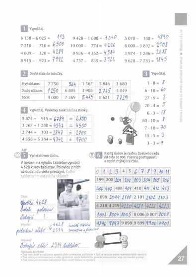 Odčítanie do 10 000 Pracovný zošit, 2. časť 27.