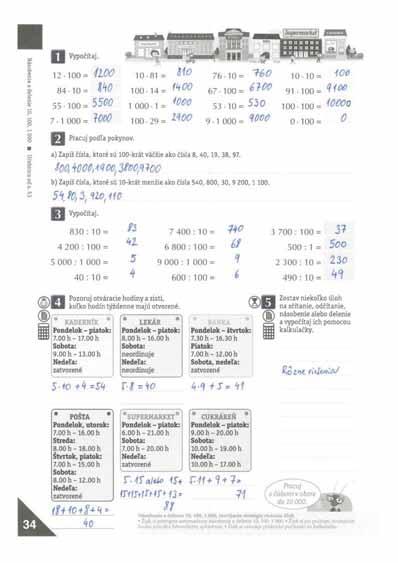 Násobenie a delenie 10, 100, 1 000, rozvíjanie stratégie riešenia úloh Pracovný zošit, 2. časť 34.