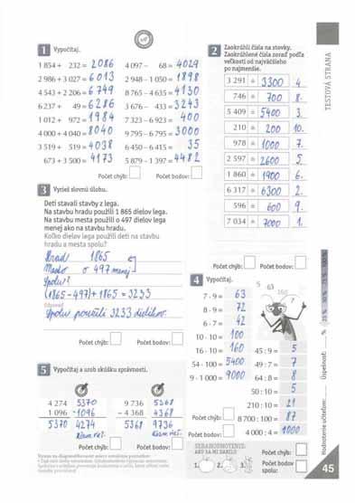 Strana na diagnostikovanie miery osvojenia poznatkov Pracovný zošit, 2. časť 45.