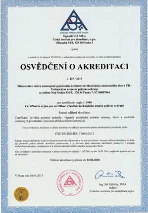 2.4.2 Oblast posuzování shody a certifikace V dubnu 2016 se uskutečnil pravidelný dozor Českého institutu pro akreditaci (ČIA).