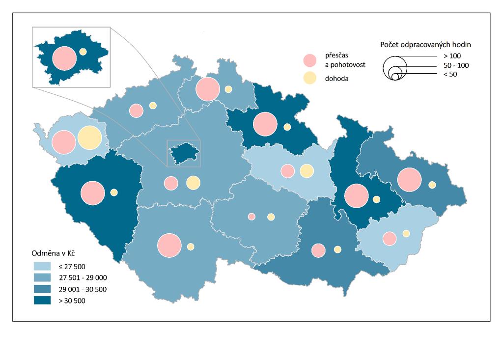 Odměňování všeobecných sester a porodních asistentek v roce 2016 Podíl proplacených hodin přesčas, v pohotovosp a z dohod vůči úvazkům z hlavního pracovního poměru v roce 2016 a jejich vliv na