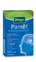 Kneipp Paměť a koncentrace obsahuje extrakt z kořene ženšenu, který má blahodárný vliv na fyzický stav organismu. Obsahuje také kombinaci vitaminů skupiny B a vitamin C.