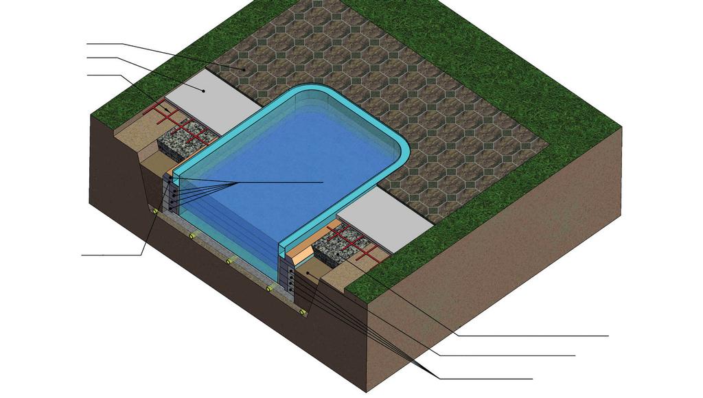 Dokončovací práce prováděné objednavatelem: 7 PODKLADNÍ ŠTĚRKOVÁ VRSTVA OVÉ DESKY Pod betonovou desku, na které bude umístěn finální povrch okolo bazénu, doporučujeme umístit štěrk