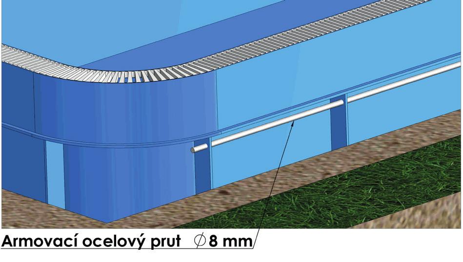 V místech cca 5 cm pod přelivovým žlábkem provedeme ukotvení stěn bazénu k betonovému zásypu a vyzdívce.