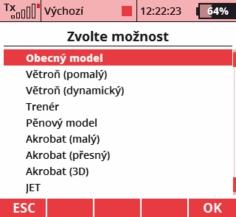 V dalším kroku zvolte umístění přijímače v modelu tak, aby vyobrazená pozice odpovídala skutečnosti f). Na výběr je celkem 8 možností (viz kapitola Instalace v modelu).