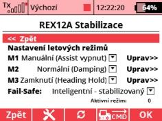oscilace. Držení směru určuje, s jakou intenzitou bude model držet svou orientaci v daném směru při režimu Zamknutí (Heading Hold)". V režimu Normální" se tento parametr nebere v potaz.