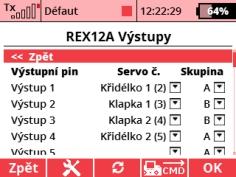 7.1 Výstupy přijímače Obrazovka nastavení výstupů přijímače umožňuje přesměrovat kanály vysílače na kterýkoliv výstup přijímače.