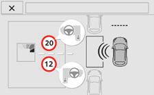 F Pomalu jeďte podél parkovacího místa rychlostí nižší než 20 km/h pro změření disponibilního prostoru, přičemž zůstaňte ve