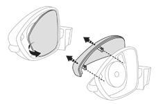 Porucha na cestě Zadní světla 8 Výměna žárovky integrovaných bočních směrových světel F Zasuňte plochý šroubovák mezi sklo zpětného zrcátka a jeho pouzdro.