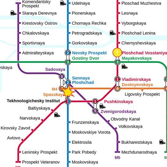 Útoky na městské dopravní systémy Bombový útok v Petrohradu - duben 2017 mezi stanicemi Technologičeskij institut a Sennaja ploščaď petrohradského metra.