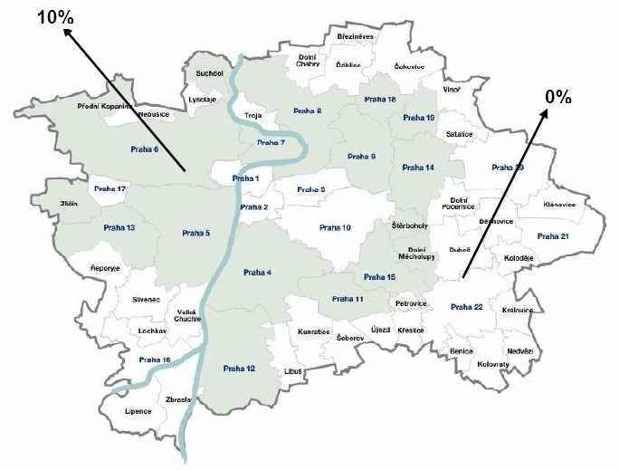 Obrázek 3.1: Regionální mapa intenzity veřejné podpory pro období 1. 1. 2007-31. 12.