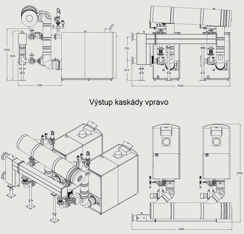 Dimenzování spalinové kaskády GB402 Logano plus GB402 Bez motorických klapek S motorickými klapkami Výška svislé potrubí Výška svislé potrubí 320 395 470 545 620 JS sběrač JS svislé potrubí h min h