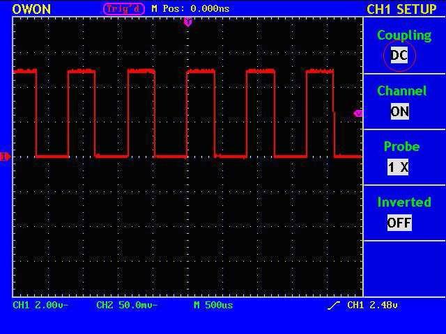 Obr. 15 AC propojení Obr. 16 DC propojení Zapnutí/vypnutí kanálu (ON/OFF) Stiskněte CH1 MENU pro vyvolání menu CH1 SETUP. Stiskněte F2, vyberte "OFF".