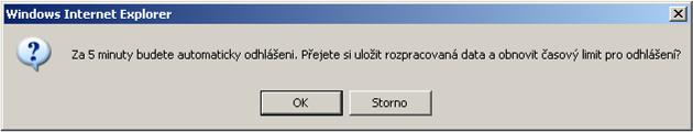 Obrázek 15: Časomíra Pět minut před automatickým odhlášením se objeví na obrazovce upozornění, ţe ţadatel bude automaticky odhlášen.