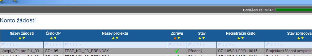 Kliknutím na ţádost zobrazenou v Kontu ţádosti se ţadatel dostane do formuláře dané ţádosti (viz. kap. 5.). V tabulce jsou přehledně uvedeny údaje ke kaţdé projektové ţádosti v elektronické podobě.