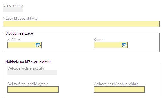 Obrázek 51: Záloţka Klíčové aktivity - Číslo aktivity (automatické doplnění) - Název klíčové aktivity (max. 50 znaků) Stručný a výstiţný název klíčové aktivity (KA).