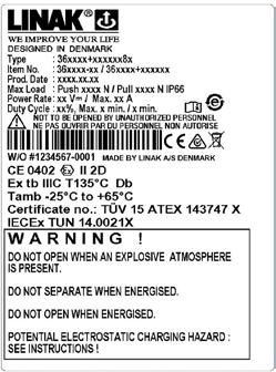 Výrobní štítek LA36 IECEx/ATEX 1. Type.: 36xxxx+xxxxxx8x Základní popis funkcí a vlastností výrobku. 2. Item no.: 36xxxx-xx Prodejní a objednací kód. 3. Prod. Date.: YYYY.MM.