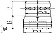 21325 Pro upíncí pouzdr Oblst řezání D/Z L1 L2 D1 D2 Vložky 21325 Velikost mm mm mm mm mm Velikost 2 M 3 - M 12 7,5 65 45 36 34 1 (313,00) 101 2 M 8 - M 20 12,5 65 69 53 34 2 (332,00) 102 3 M 3 - M