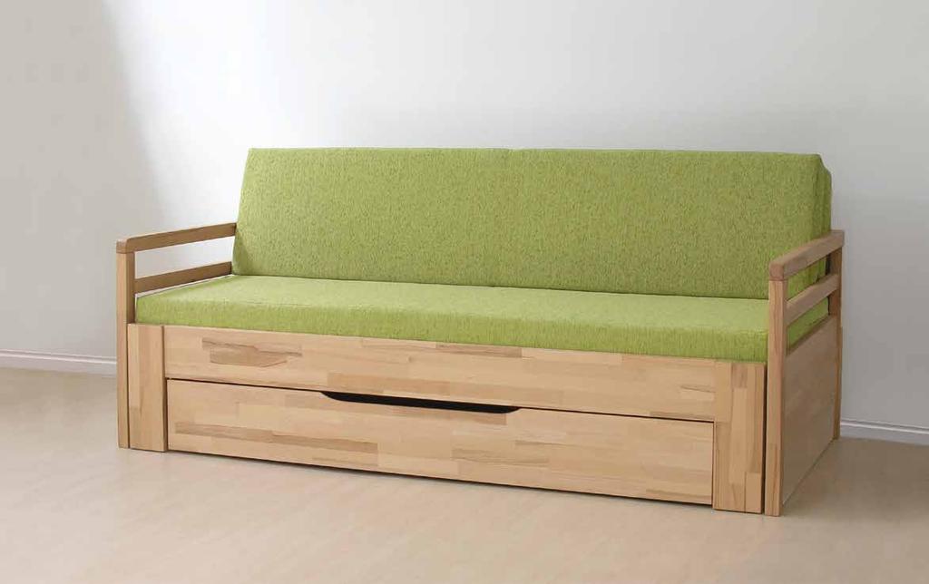 rozkládací postele TANDEM luke designová edice z řady TANDEM Přírodní masivní dřevo jádrový buk přírodní lak Lamelový rošt v ceně Úložný