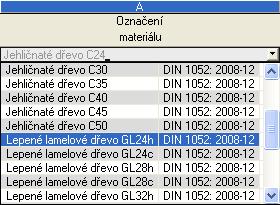 2 Vstupní data 2.2 Materiály Tato tabulka je rozdělena do dvou částí. V horní sekci je uveden seznam materiálů, které mají být posouzeny.