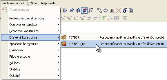 1 Úvod 1.4 Spuštění modulu TIMBER Pro Přídavný modul TIMBER Pro lze v RSTABu spustit několika způsoby.