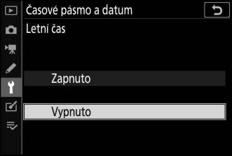 časem ve zvoleném časovém pásmu a časem UTC). Stisknutím tlačítka J uložte změny a vraťte se do menu Časové pásmo a datum.