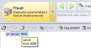 Spojení počítače se serverovou částí programu se provede poklepem na nově vzniklou ikonu Server na ploše okna Databáze, nebo stiskem tlačítka Připojit v levé horní části obrazovky.