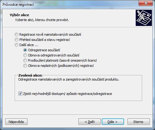 Další akce - Obnova odregistrovaných součástí V případě, kdy licenci odregistrujete a následně je zapotřebí provést její opětovnou registraci, je možné s výhodou využít obnovy odregistrovaných