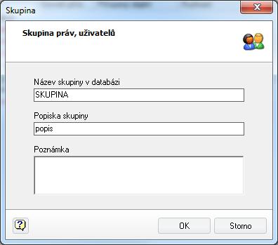 Úpravy již existujících skupin se provádí výběrem požadované skupiny a stiskem tlačítka. Výmaz skupiny se provede tlačítkem, přičemž před výmazem skupiny nesmí mít skupina přiřazeny žádné uživatele!