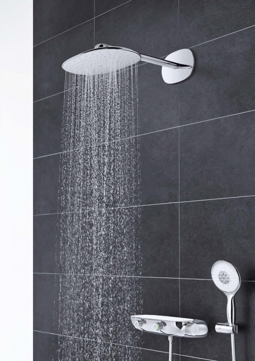 VYBERTE SI BARVU 26 254 000 / LS0 + 26 264 001 Rainshower 360 Duo Set hlavové sprchy včetně sprchového ramene Režimy proudu hlavové sprchy: GROHE PureRain / GROHE Rain O 2 spray* + TrioMassage 450 mm