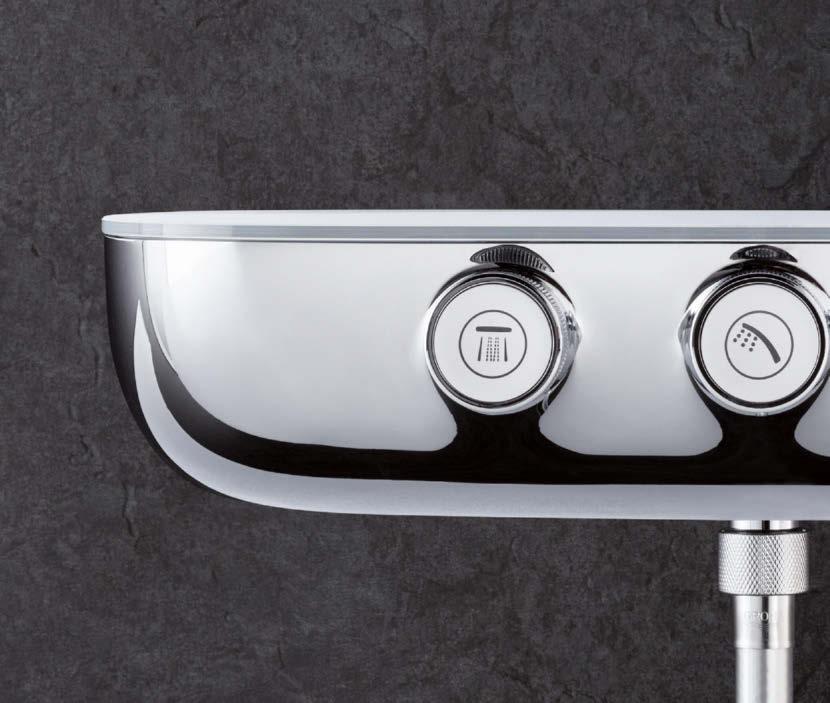 S HRDOSTÍ PŘEDSTAVUJEME NÁSTĚNNÝ SYSTÉM GROHE SMARTCONTROL Nástěnný systém GROHE SmartControl je k dispozici ve dvou variantách: Duo, která nabízí trojici tlačítek SmartControl, které lze přiřadit