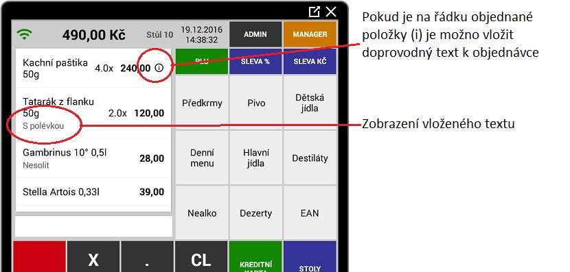 Vložení doprovodného textu k objednávce možnost naprogramovat