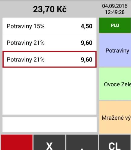 Zobrazení jednotlivých položek nákupu daného zákazníka. Možnost označení položky nákupu, slouží pro: STORNO SLEVU % SLEVU KČ 4- Markování na pokladně 1 Zadávání cenou do skupiny: a.