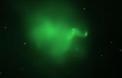Rentgenovské záření horkého plynu v kupě galaxií Abell 520 zobrazený sondou Chandra (zdroj NASA).