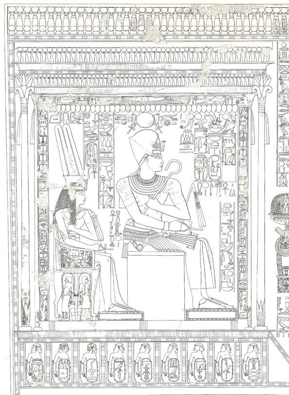 Obr. 4 Zobrazení Amenhotepa III. při třetím svátku sed (Nims The Epigraphic Survey 1980, Pl. 47) Pro tuto příležitost má Amenhotep III.