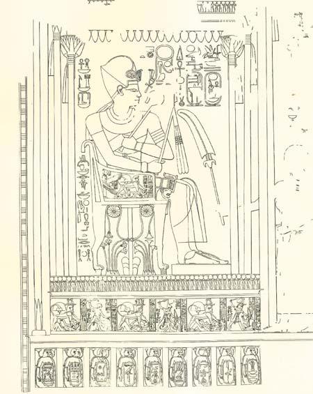 Hrobky Cheruefa TT 192 a Amenemheta TT 48 obsahují ikonu panovník v kiosku hned dvakrát. Obr. 7 Panovník v kiosku z hrobky Amenemheta Surera (Säve-Söderbergh 1957, Pl.