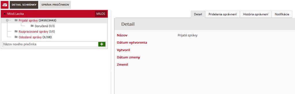 2. Správa priečinkov Používatl vyberie ikonu nástroje v poli s menom a priezviskom. Používateľ zvolí Správa priečinkov.