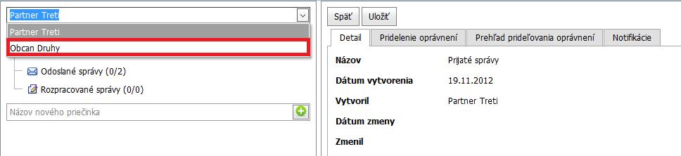 Používateľ upravuje vždy nastavenia pre zvolený priečinok v strome priečinkov. Pre hlavné priečinky nie je možné nastavovať pravidlá pre doručovanie/ukladanie správ.