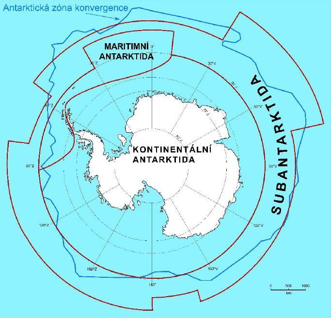 Vymezení Antarktidy Subantarktida jen ojedinělé ostrovy Maritimní