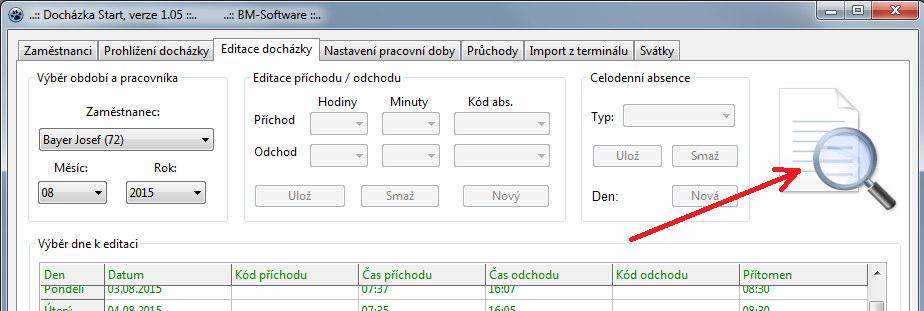 Verze 1.05 z 5.9.2016 Program si nyní pamatuje, jakého zaměstnance jste naposledy prohlíželi či editovali a v jakém období (měsíc a rok).