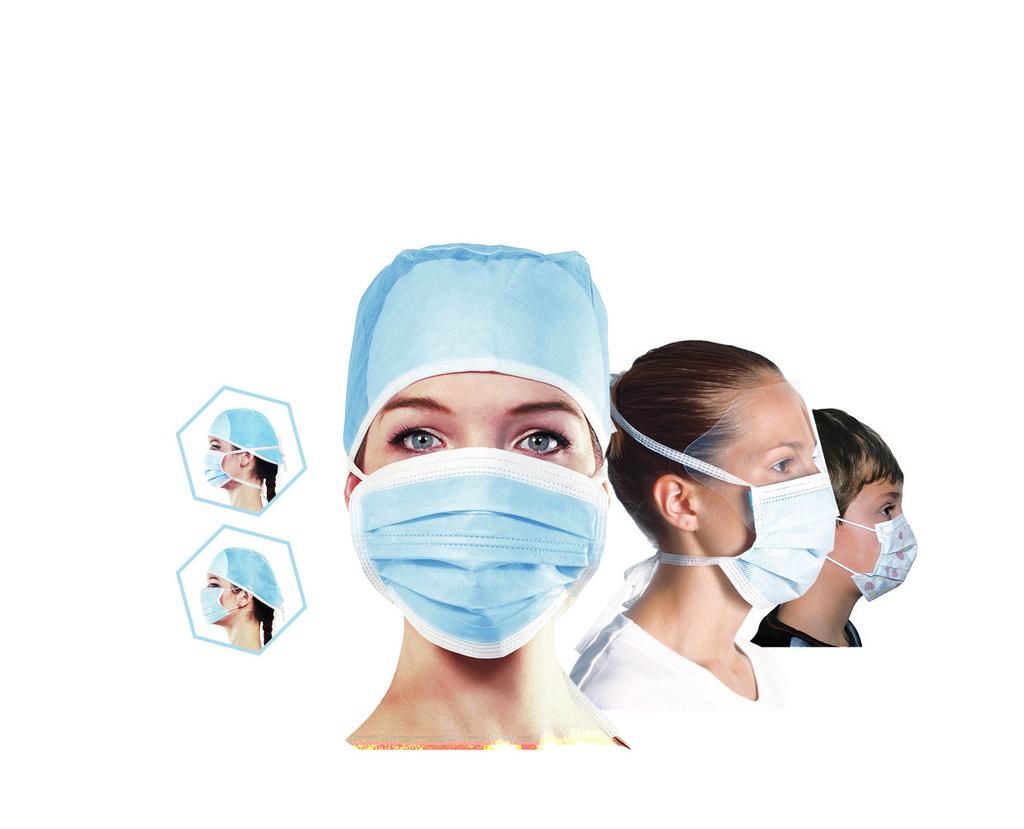 Chirurgické operační masky (ústenky) Operační masky (ústenky) Bakteriální filtrační účinnost chirurgické operační masky je 98 %. Materiál je nedráždivý a příjemný na pokožku.