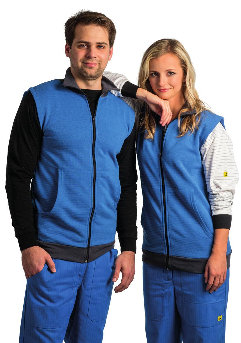 ESD vesty 52 % bavlna / 48 % polyester (min. 3 % polyester antistatic) 300 g/m² antistatický proužek 5 mm ESD vesta vychází ze střihu mikiny ESD203.